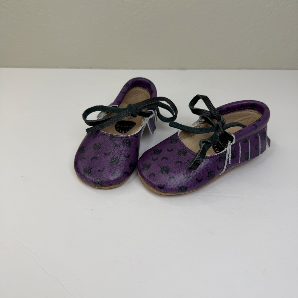 Spellbound Soles Toddler Purple Celestial Pattern Mary Jane with Fringe Flats